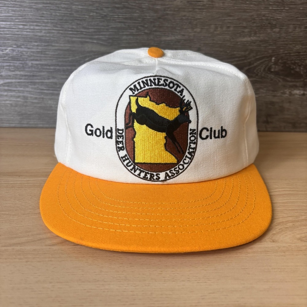 VINTAGE Minnesota Deer Hunters Assocition Hat Cap Snap Back USA Gold Club 90s